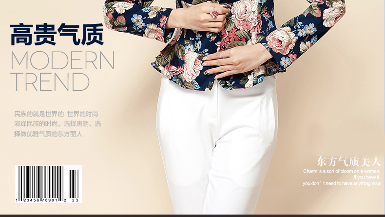 唐朝 2015秋季新款韩版修身印花小西装女外套短款TQV22530A-1 杏底玫瑰 XL