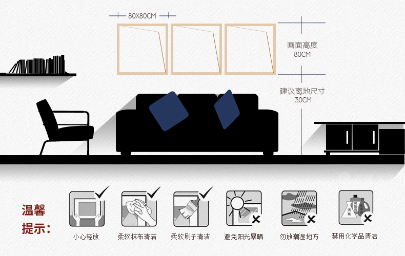 
                                        福雕家饰（RELIFE） 现代简约装饰画客厅沙发背景墙画无框三联挂画3d立体浮雕壁画 牡丹 富贵天香 80cm*80cm*3联                