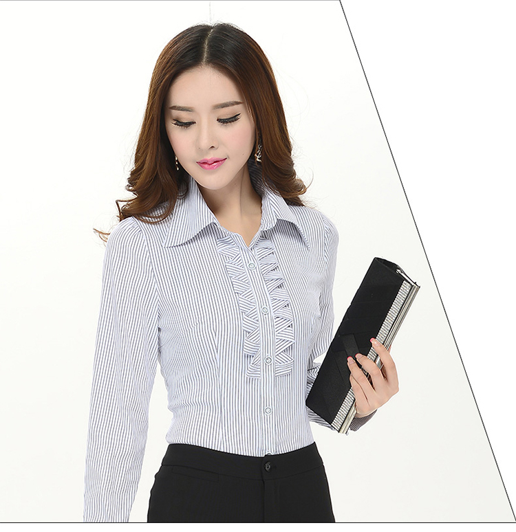 惠诗漫 2015秋装OL通勤棉职业装女装长袖条纹衬衫上衣女 6371 图色 L