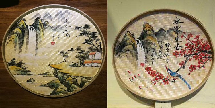【凤雏家居】手工彩绘竹簸箕画竹匾竹筛画 农家乐火锅店酒店竹筐画