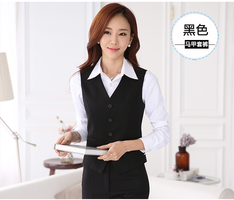 伊木子2016年春款新款马夹职业装女装银行酒店工作服马甲套裙套裤空姐制服858M 藏蓝马甲+衬衣+西裤 3XL