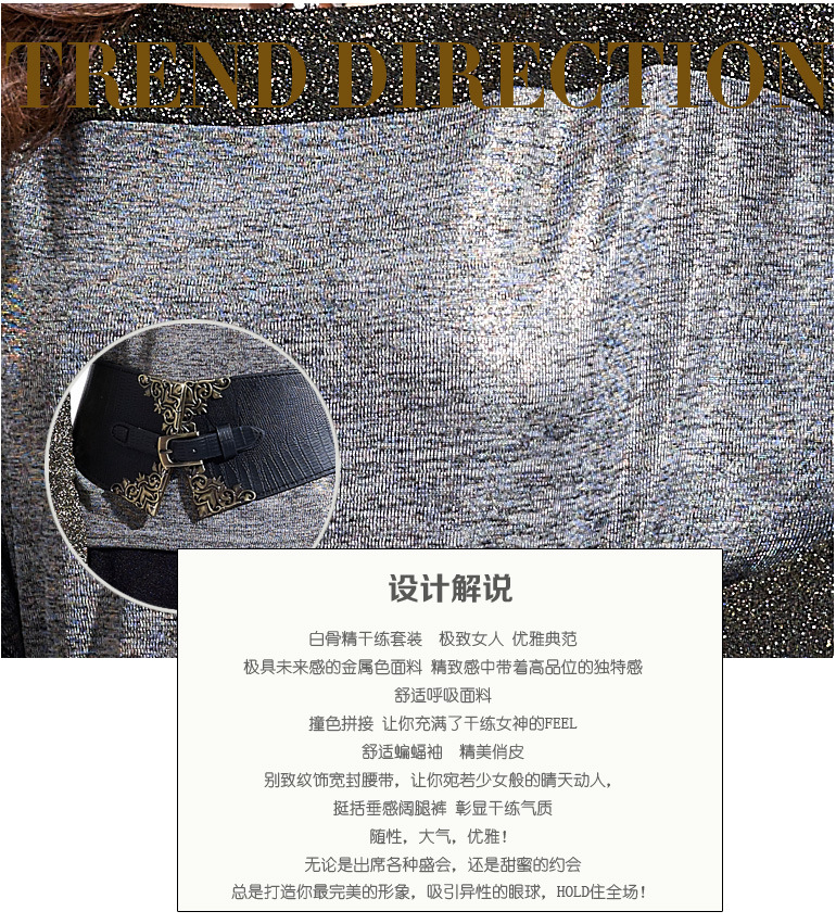 杰丝美 阔腿裤套装 长袖七九分休闲裤女款两件套连体裤 女裤子女装哈伦裤女 秋冬款 黑银 XL(上衣+裤子)