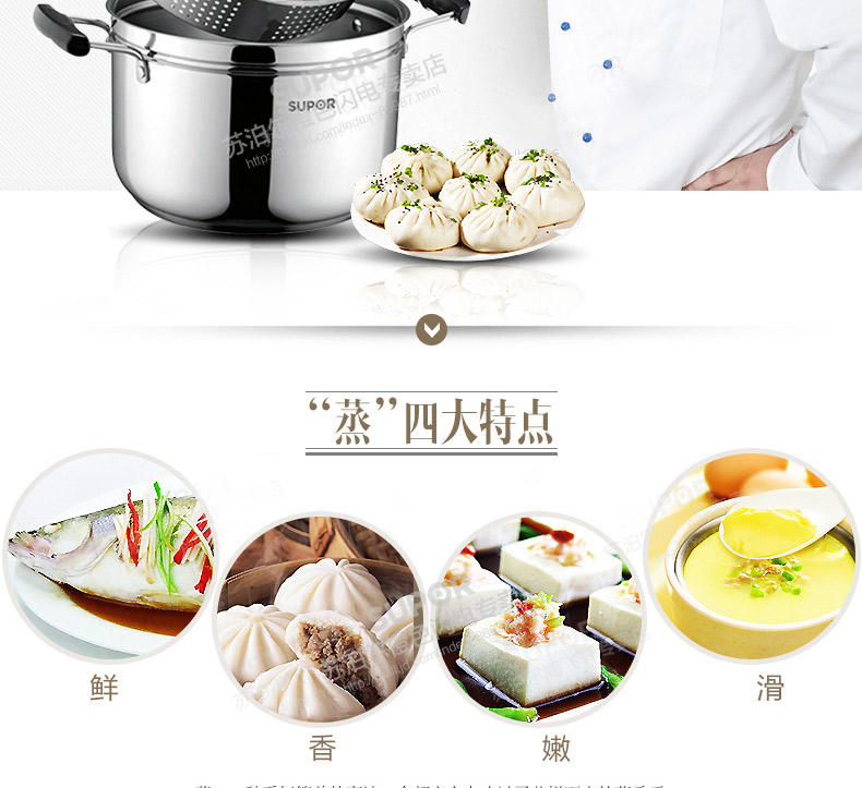 苏泊尔  复底加厚24cm不锈钢汤蒸锅多用锅电磁炉通用单层SZ24S1
