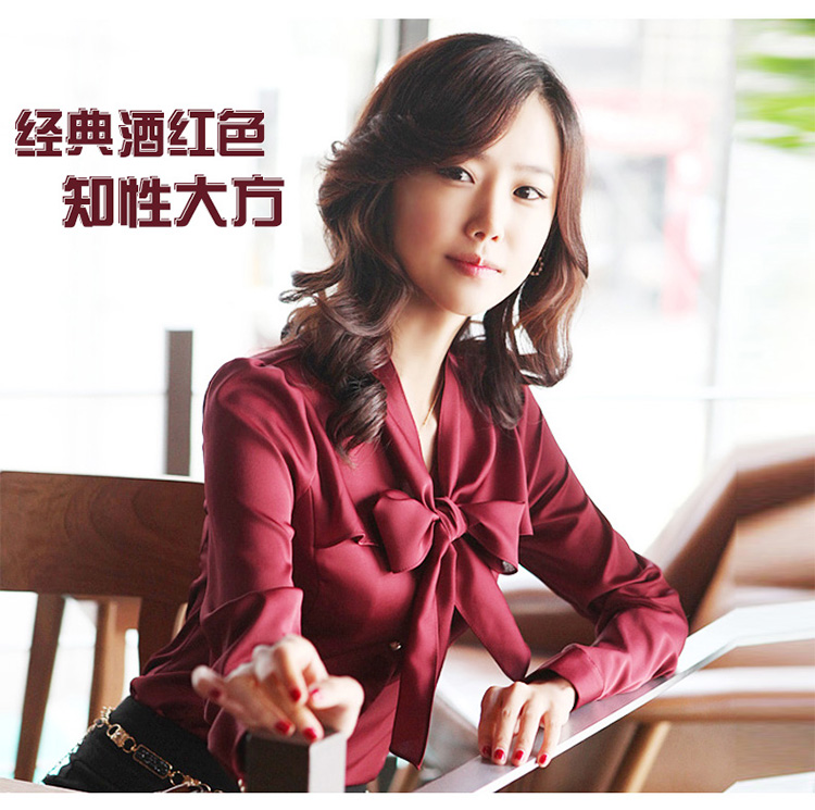 
                                        格娜芬 2015秋冬装新款韩版学生职业装蝴蝶结免烫衬衣女高品质修身款仿真丝白色衬衫女装 888白色 L                