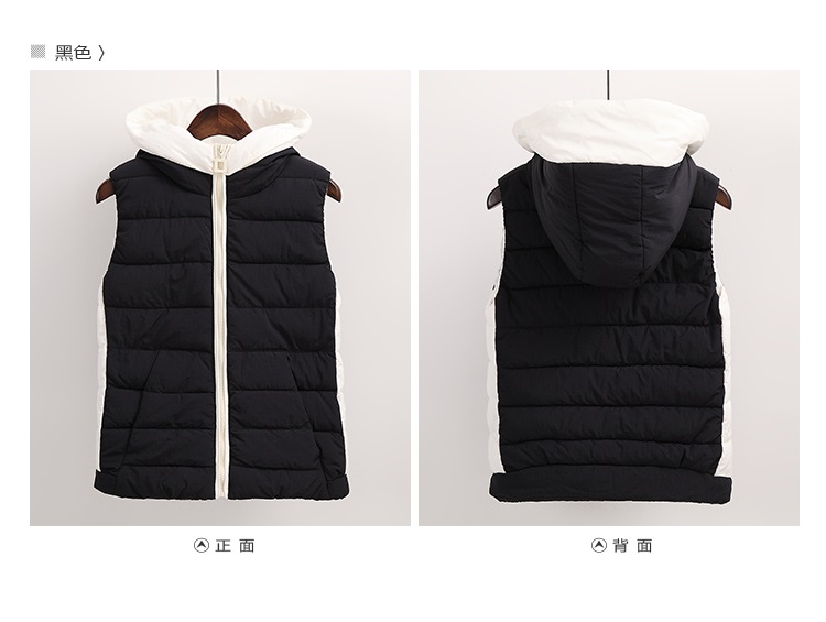 黛依妮 秋冬新款时尚休闲修身棉坎肩背心马甲连帽外套 白色 XL