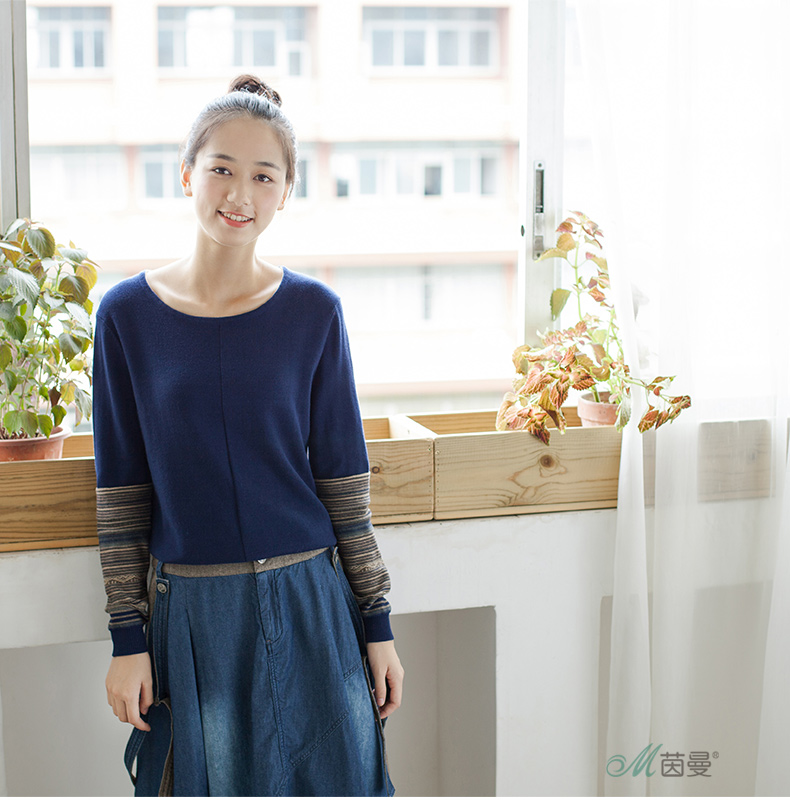 
                                        茵曼秋装简约袖身民族针织衫提花圆领长袖毛衣女【85313$20498】 花灰色 M                