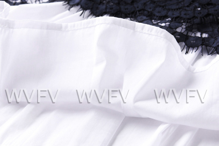 WVFV 2015秋装新款欧美假两蓝色宽松A字圆领镂空长袖蕾丝衫女 T5240 深蓝色 8