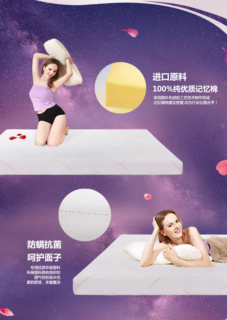 
                                                            Sleep Science美国睡眠科学爱诺黑宝石高密度记忆棉床垫子床褥子 薄垫子 轻奢解压10CM 白色 150*200*10CM                