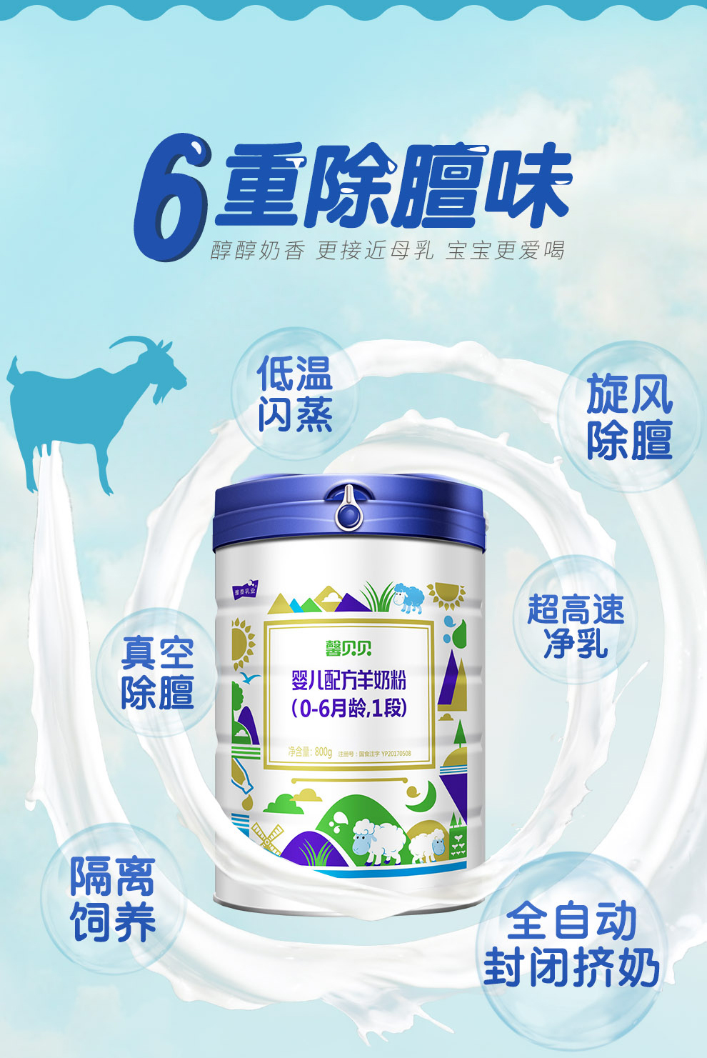 雅泰乳业 2018国家配方注册品牌 馨贝贝 婴幼儿羊奶粉1段800克 一段 2