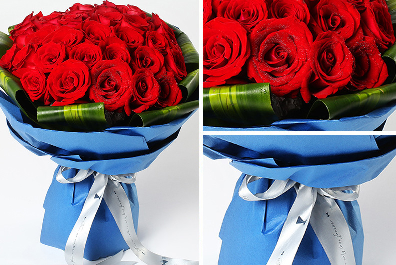 高档蓝色硬纸圆形多层包装,银色蝴蝶结束扎