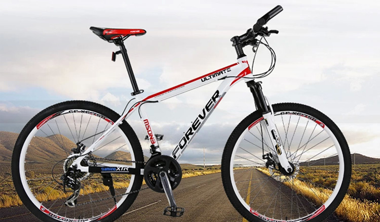 永久自行车 铝合金21速双碟刹shimano牙盘 轴承中轴铝肩山地车 白红色