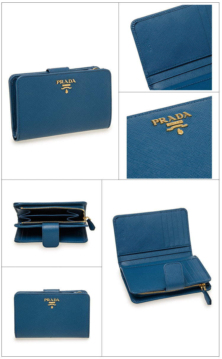 prada普拉达 女士蓝色十字纹牛皮短款钱包钱夹 1m1