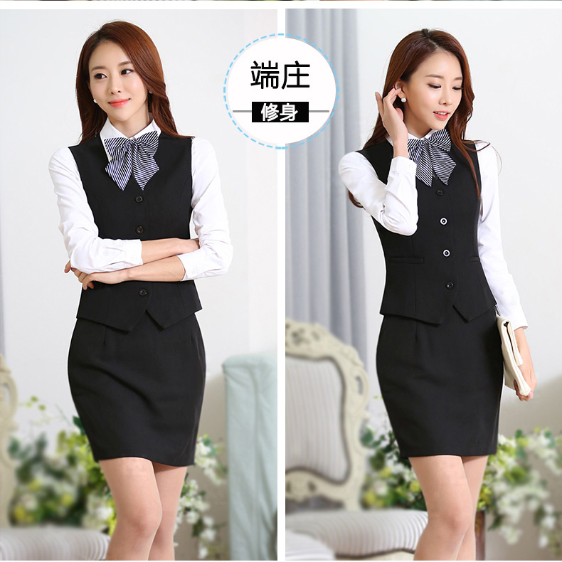 伊木子春款马甲套装女银行酒店前台服务员工作服职业装马甲女952M 红马甲+半裙+衬衫 XL