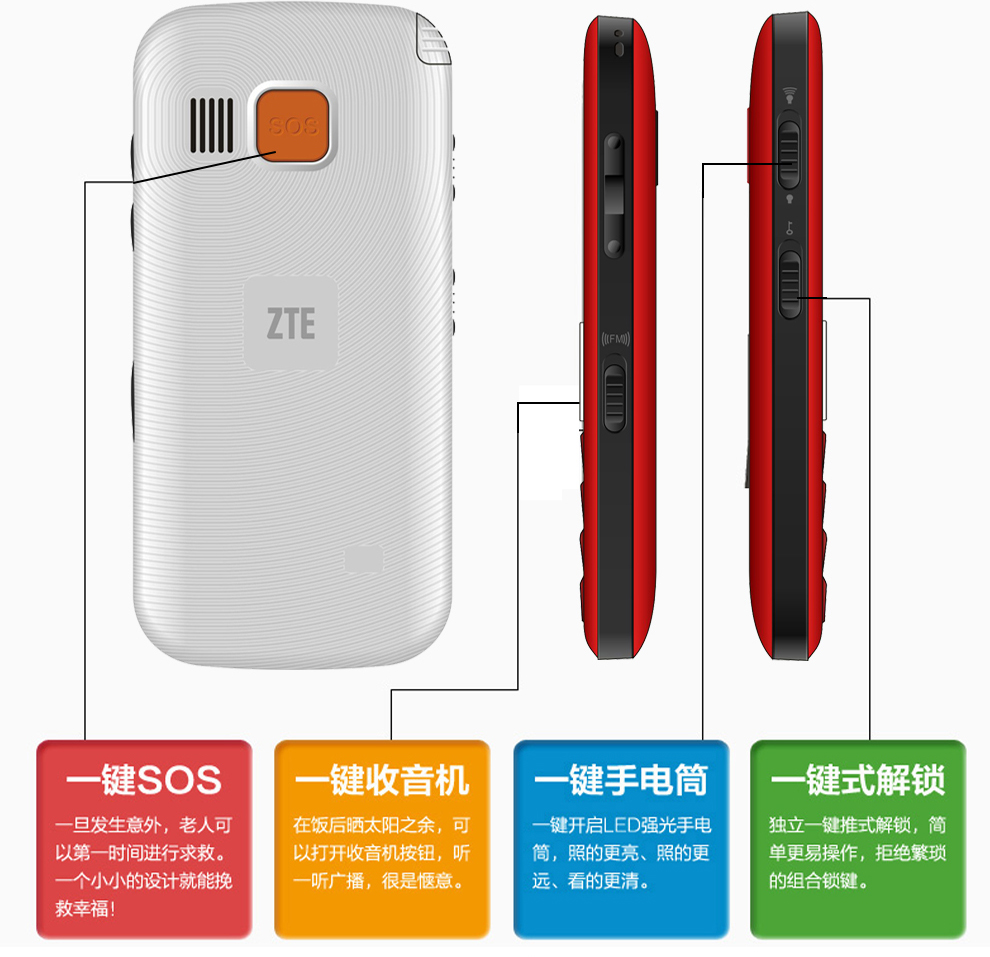 中兴（ZTE）L530G 移动/联通2G 直板键盘老人手机 红色