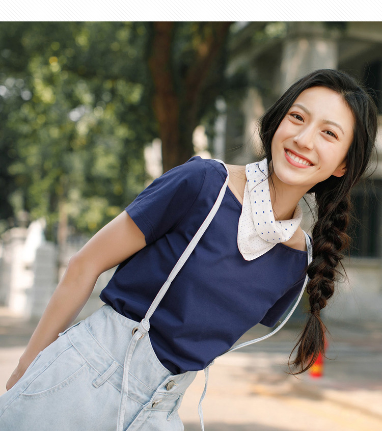 茵曼2018夏装新款弹性棉一字领短袖净色百搭t恤女 白色(预售6月28号