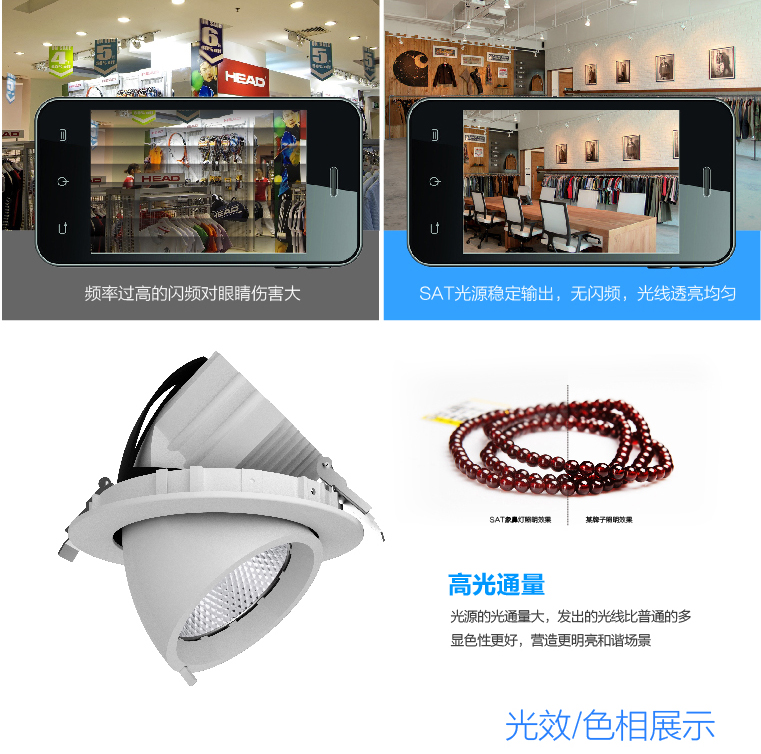 SAT照明cob射灯30W象鼻灯高档嵌入式360度旋转灯转角灯商场服装珠宝店展厅背景墙照明 象牙白30W 24度 4000K暖白光