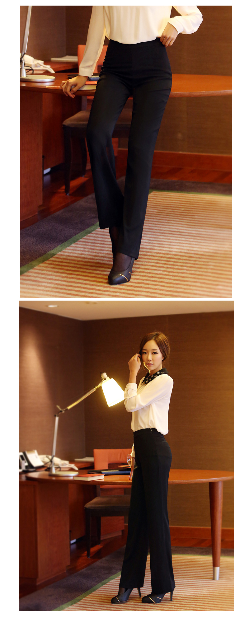 SOE 2015秋装新款ol高端气质高腰直筒裤修身长裤加大码休闲裤女2019 黑色  M