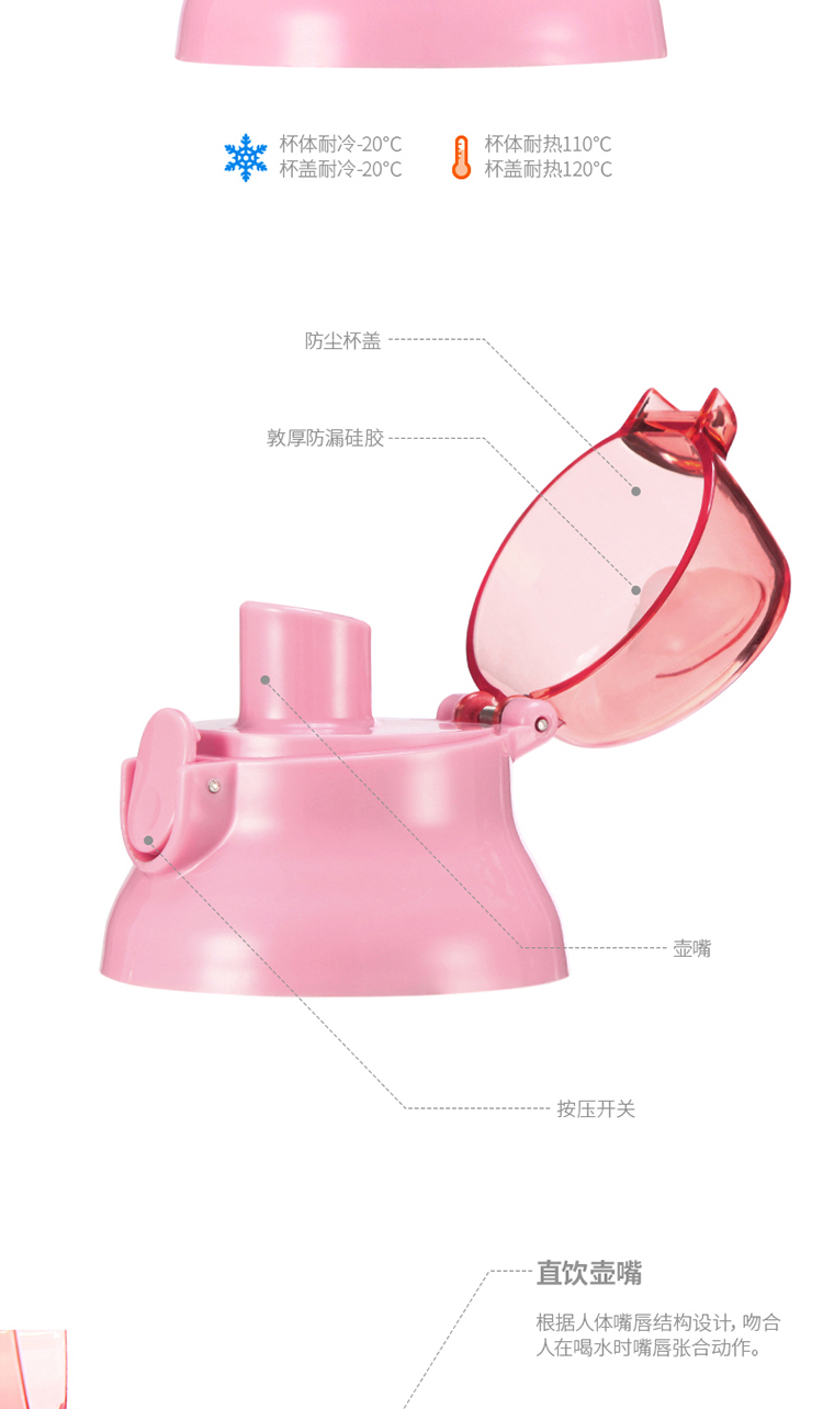 
                                        FaSoLa儿童水杯 随手杯 学生便携水壶450ml 粉色卡通印花450ml                