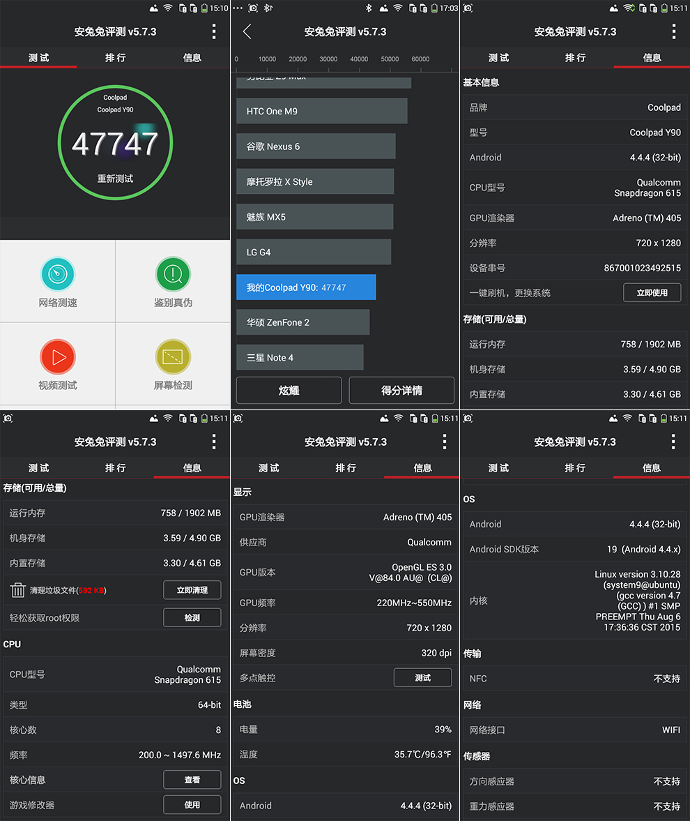酷派Coolpad 锋尚PRO(Y90) 移动4G 双卡双待 指纹手机 尊荣金