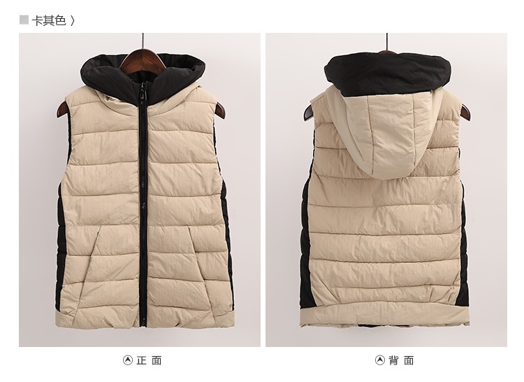 黛依妮 秋冬新款时尚休闲修身棉坎肩背心马甲连帽外套 白色 XL