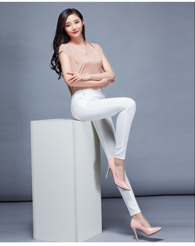 伊蔓朵2015秋季时尚高腰修身显瘦小脚弹力铅笔裤K8819 黑色 S