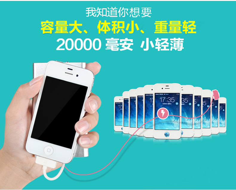 HANDIC汉尼 20000M 小轻薄 大毫安【京东配送】聚合物电芯通用移动电源充电宝 土豪金