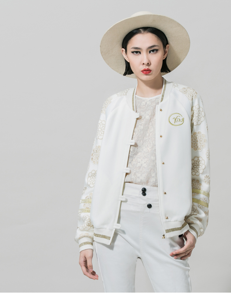
                                        VING春装新款高端女装刺绣棒球服时尚运动衫修身短款外套夹克9531411011 黑色 XL                