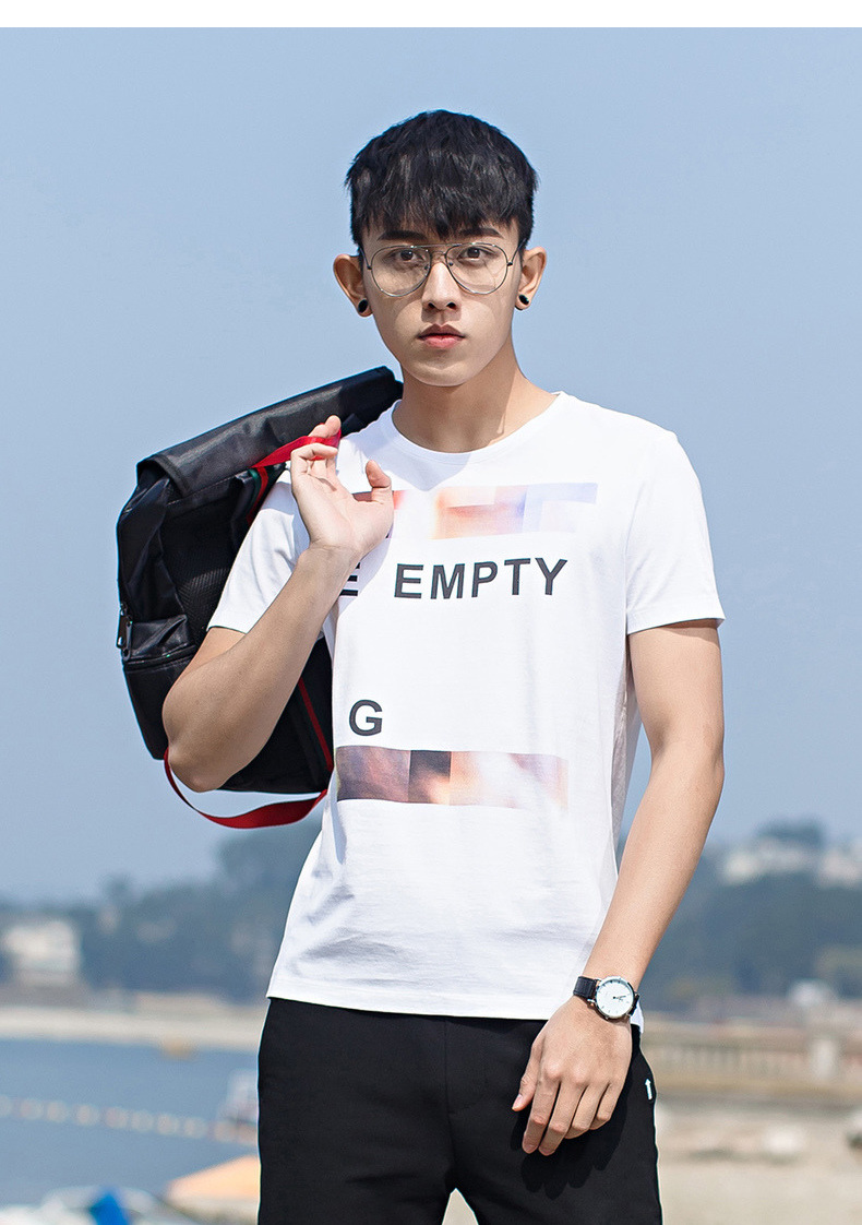 egou易构夏季短袖印花t恤衫男潮流个性时尚打底体恤 白色 m