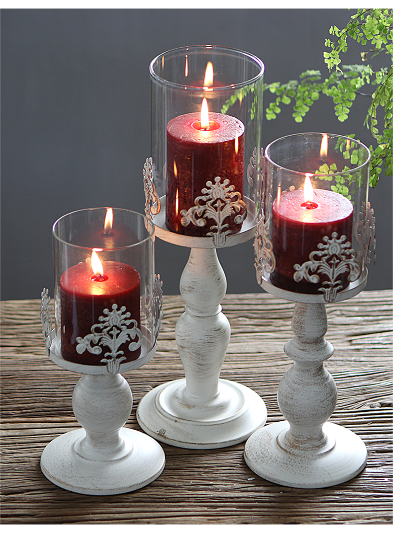 柔软时光欧式复古雕花铁艺玻璃婚庆烛台浪漫烛光晚餐装饰桌面摆件 新