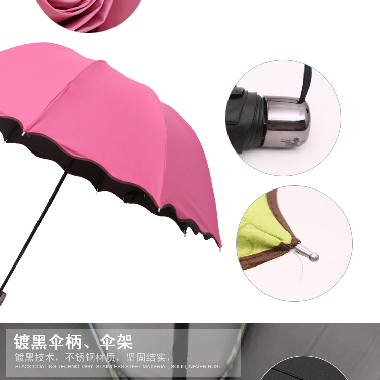 
                                        
                                                            超大号女士雨伞 太阳伞 黑胶防晒伞 遮阳伞折叠伞 儿童防紫外线晴雨伞遇水开花户外雨具 桃粉色 8骨荷叶边款（1-2人使用）                