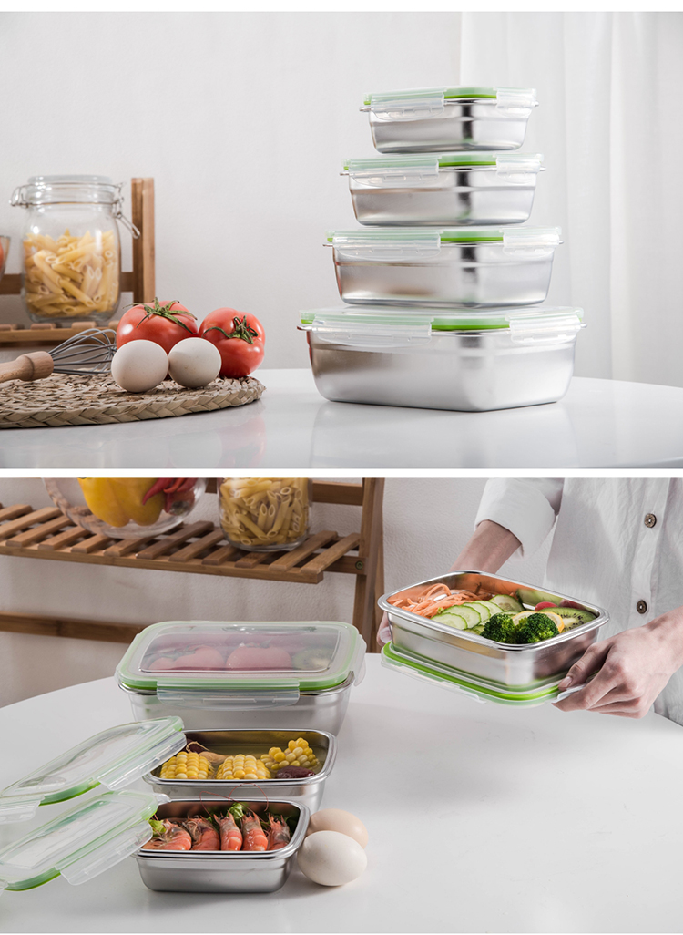 美家厨帮(meijiachubang) 304不锈钢保鲜盒三件套饭盒冰箱食品水果盒