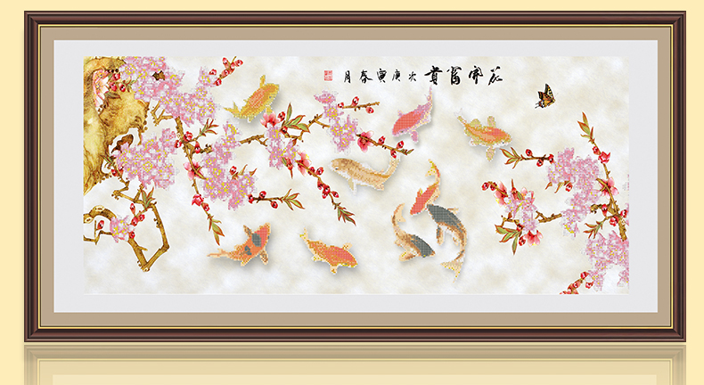 
                                        5D钻石画满钻九鱼图钻石十字绣 花开富贵圆钻石绣贴钻画客厅 5D钻石九鱼图 (满钻全贴魔方圆钻)90*40CM                
