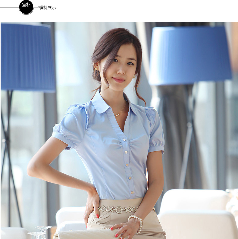 
                                        宜朴 2019春装韩版修身女衬衣显瘦短袖衬衫女 SC625 白色 S                