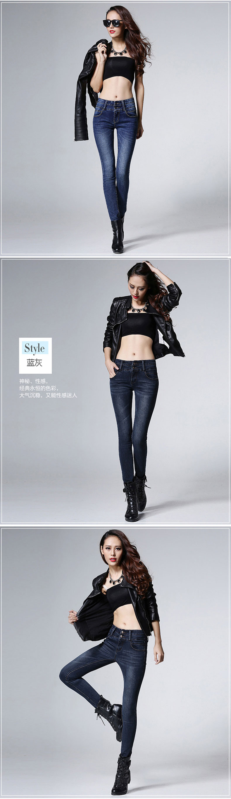 
                                        千纺 新款牛仔裤女修身显瘦韩版弹力牛仔小脚铅笔棉长裤子 蓝色 27码 建议体重93-100斤                