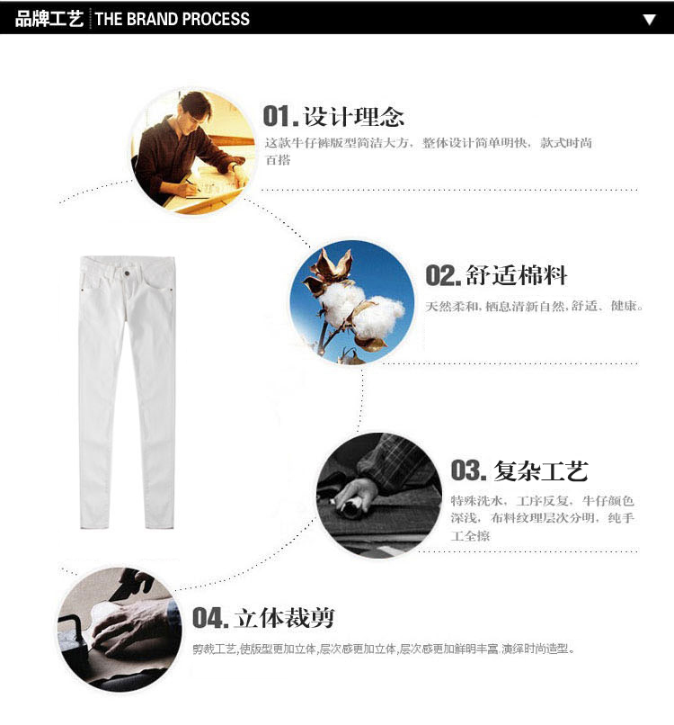 库蕾哈 裤子2016春夏新款牛仔裤女小脚低腰铅笔裤 修身弹力休闲白裤 F395 白色 27码(偏小一码)