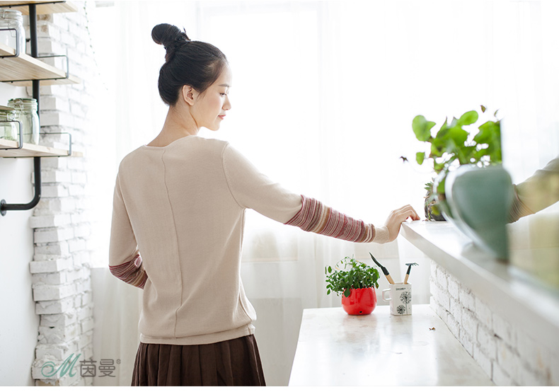 
                                        茵曼秋装简约袖身民族针织衫提花圆领长袖毛衣女【85313$20498】 花灰色 M                