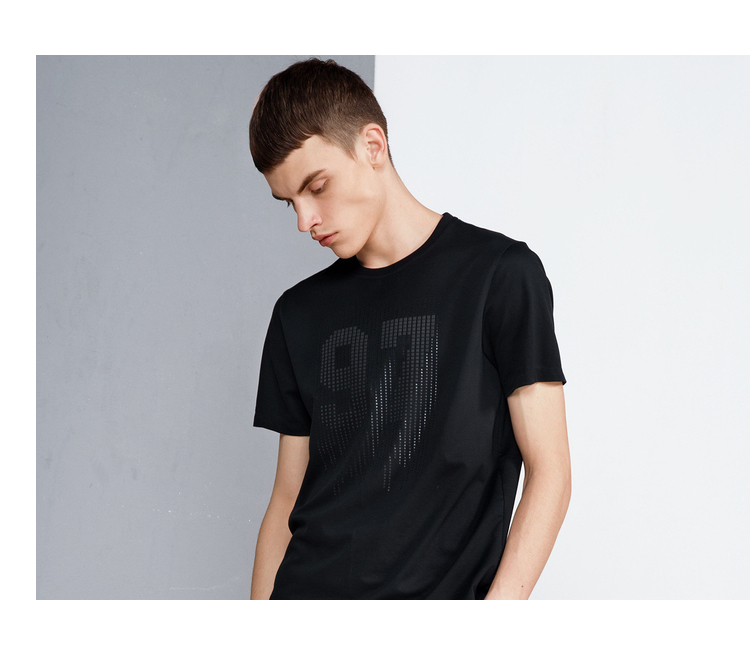 卡宾男装半袖体恤运动青年黑色字母圆领短袖t恤紧身2018春夏b 煤黑色
