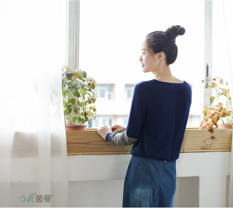 
                                        茵曼秋装简约袖身民族针织衫提花圆领长袖毛衣女【85313$20498】 花灰色 M                
