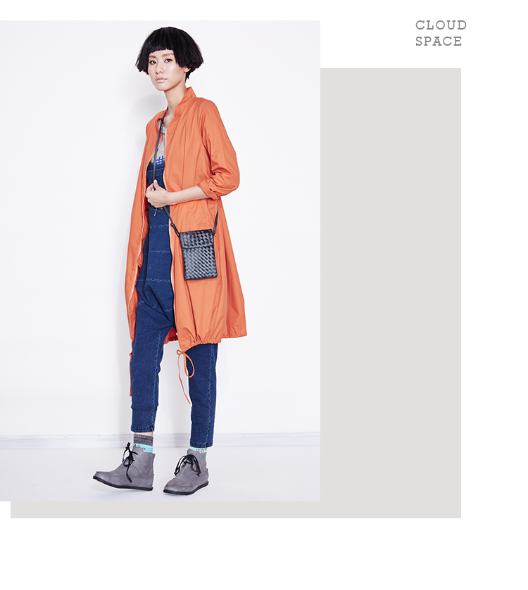 云上生活2016春季女装新款宽松立领风衣女中长款外套53W2834 桔红色 XL