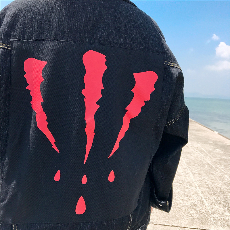 米馨妮~秋装新款二代抓痕血爪痕牛仔外套 夹克上衣宽松 黑色 s_现价-1