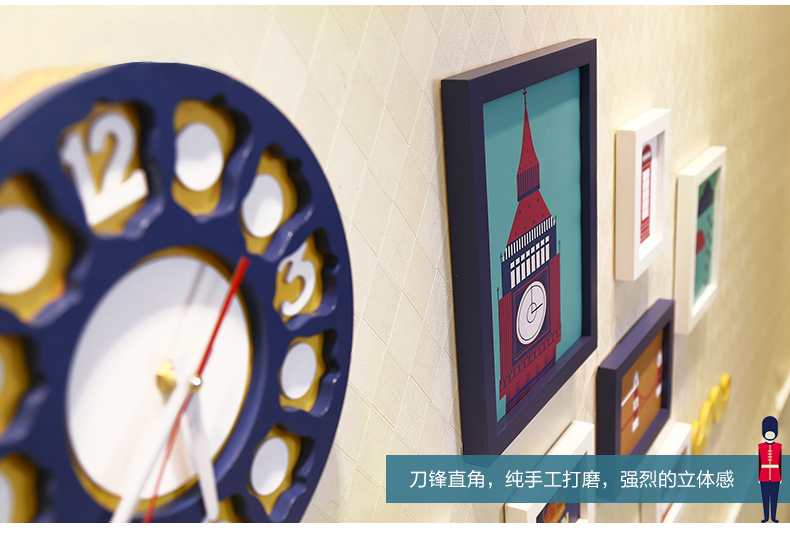 
                                        庭乐  英伦风格实木照片墙 相框墙创意组合相片墙欧式客厅相框挂墙 白蓝A款组合+送英伦画心                
