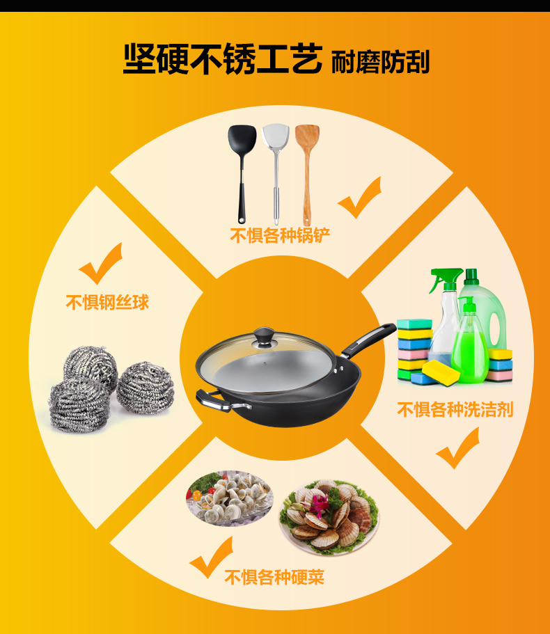 
                                        德世朗铁锅物理不粘锅铸铁锅少油烟炒菜锅无涂层锅具电磁炉炒锅32cmDFS-C095                