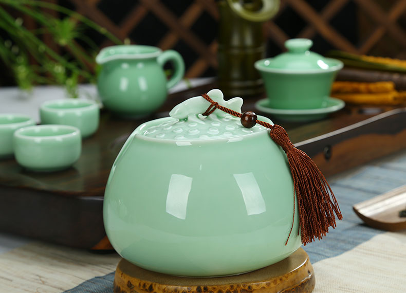 
                                        康韵 龙泉青瓷茶叶罐陶瓷大号密封茶叶罐陶瓷储茶醒茶罐密封储物罐子 青瓷-年年有余茶叶罐                