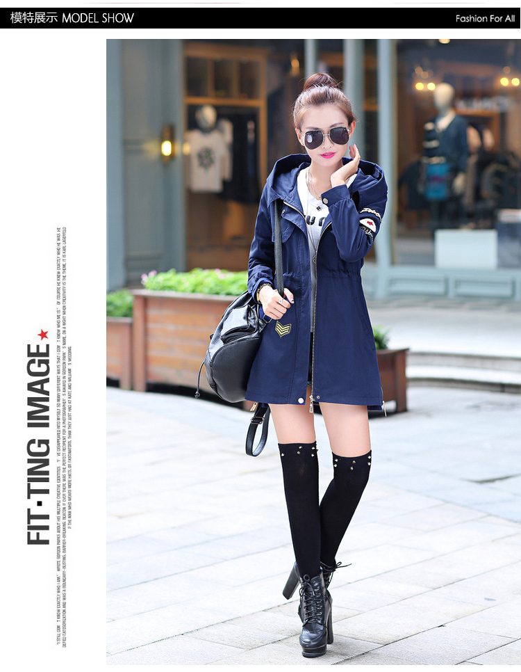 天芝美依  2015韩版时尚修身显瘦连帽中长款风衣女外套 女 秋冬新品 A1011 果绿 XL