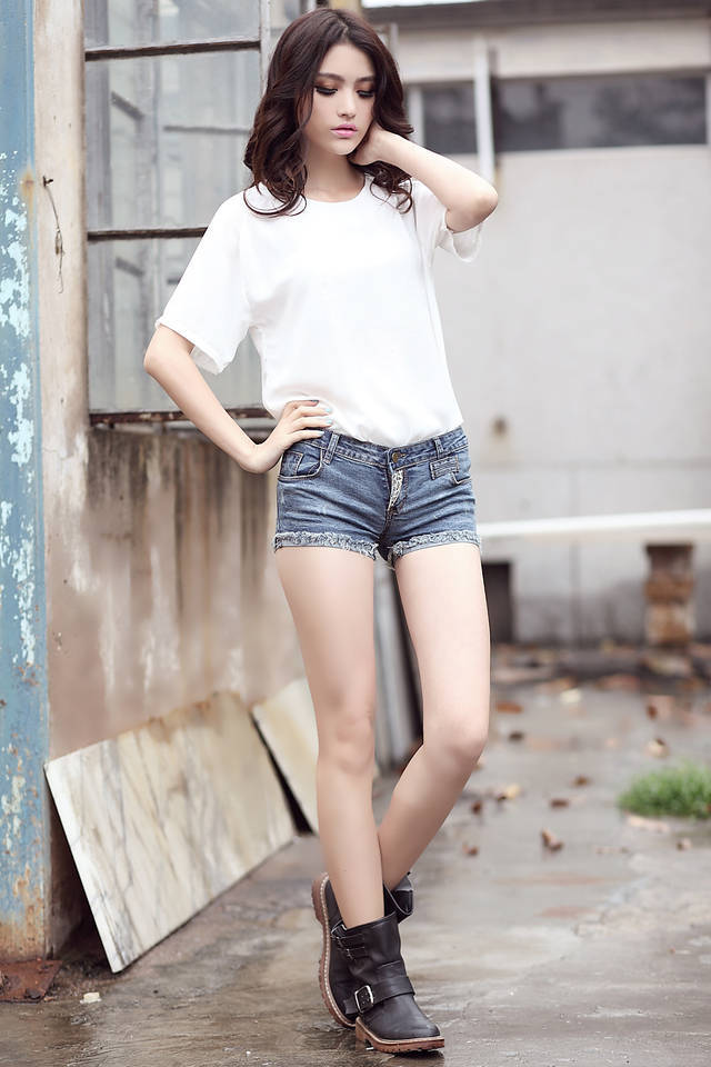 bb2014春夏牛仔短裤女修身显瘦 包腰牛仔热裤女韩版 潮流翻边短裤