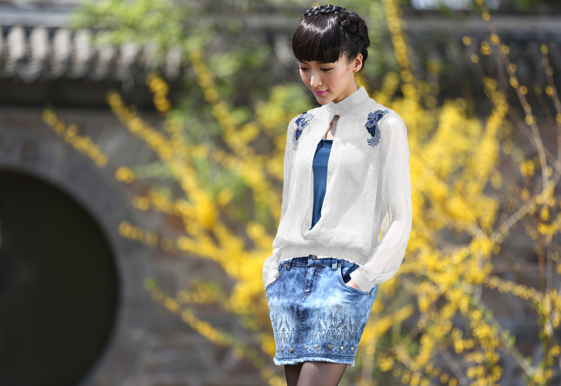 裂帛2016新款 绣花长袖雪纺 针织吊带 假两件女5114007C 黑色  M(胸围90.0/80.0)