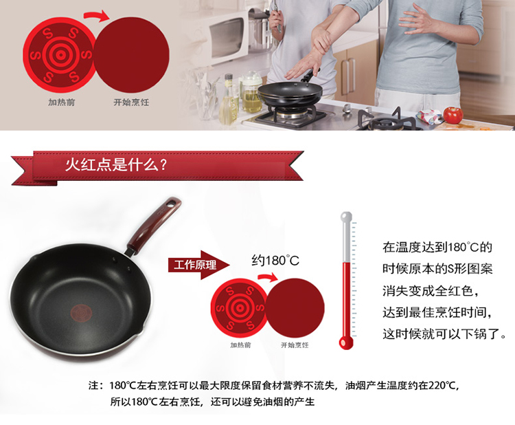 
                                        苏泊尔（SUPOR）火红点深型不粘煎锅 26cm无烟炒锅PJ26R4 燃气电磁炉通用                