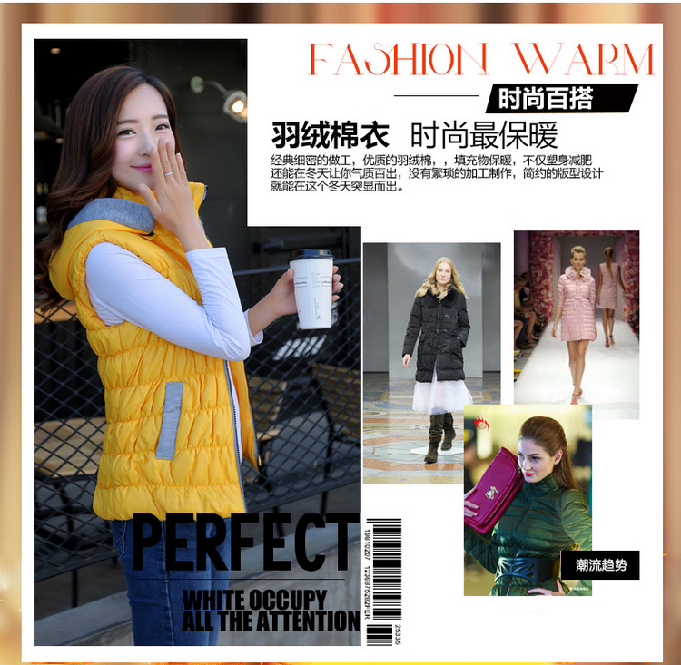羊致2015年秋装新款马甲背心秋冬女短款时尚羽绒棉马夹坎肩潮JA004_25606 黄色 均码