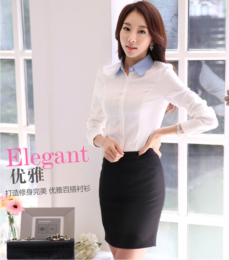 
                                        艾欧娜(EIONAR)2017春装新款衬衫女长袖OL职业女装韩版S6070 蓝色加绒 L                