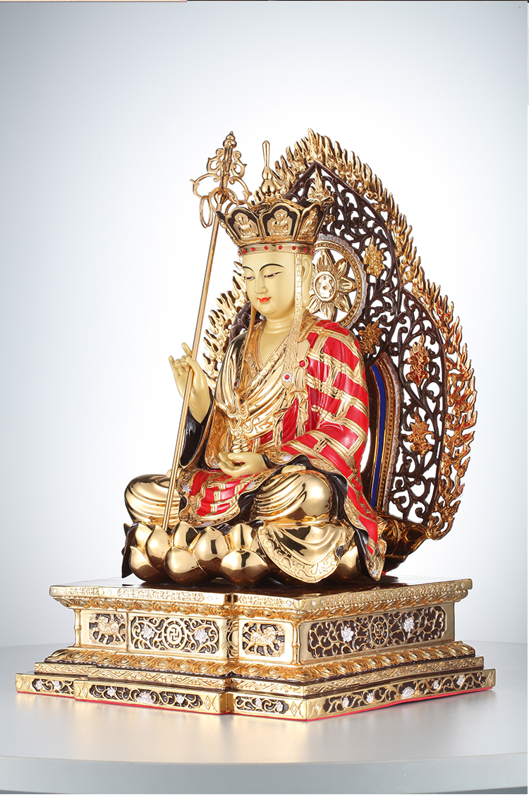 纯铜鎏金佛像摆件 娑婆三圣地藏王菩萨地藏菩萨像背光坐像 地藏王菩萨